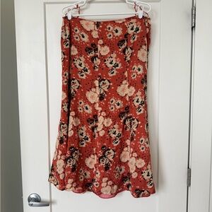 Nine West Floral A-Line Skirt in Red and Cream